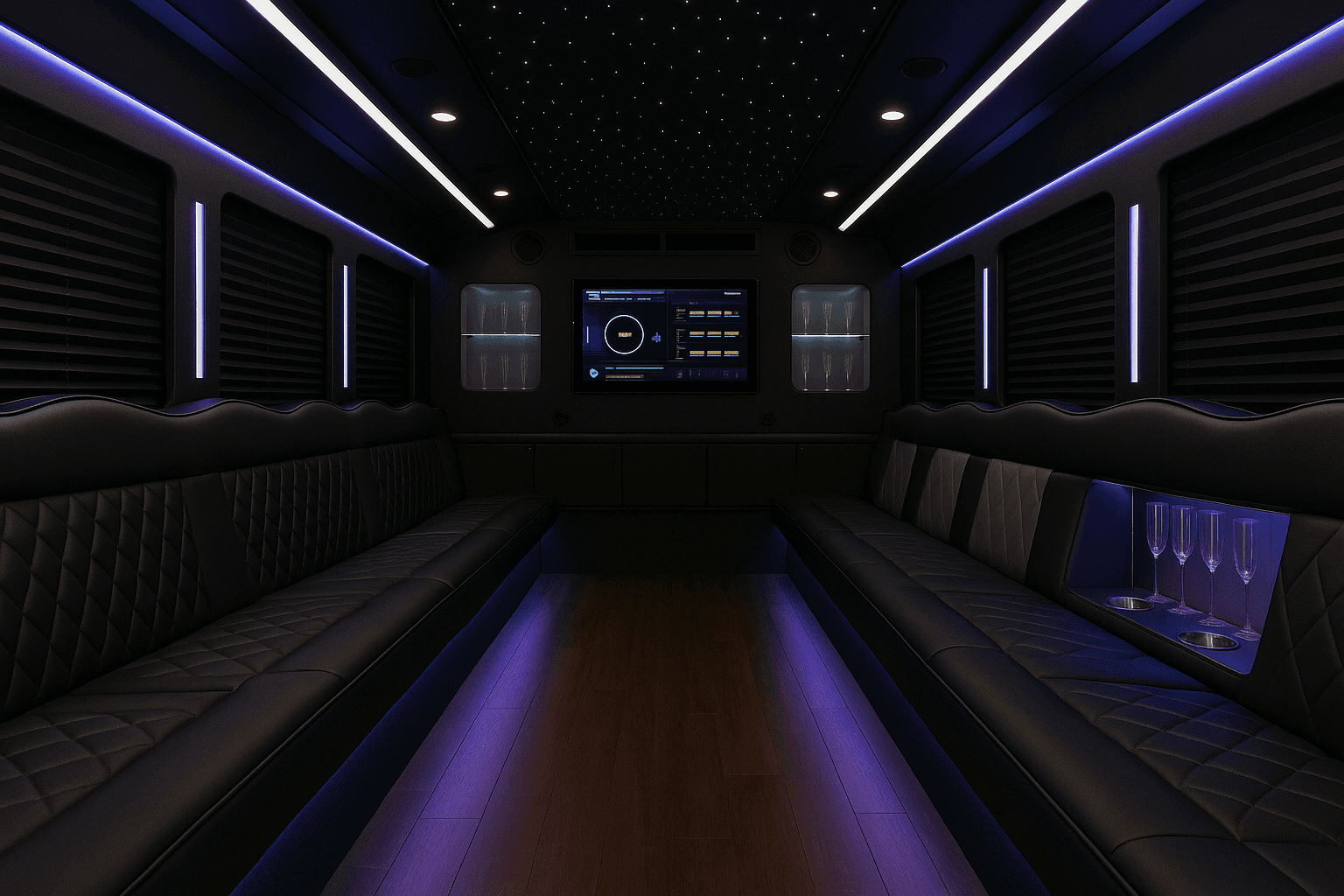 34 Passenger Party Bus interior